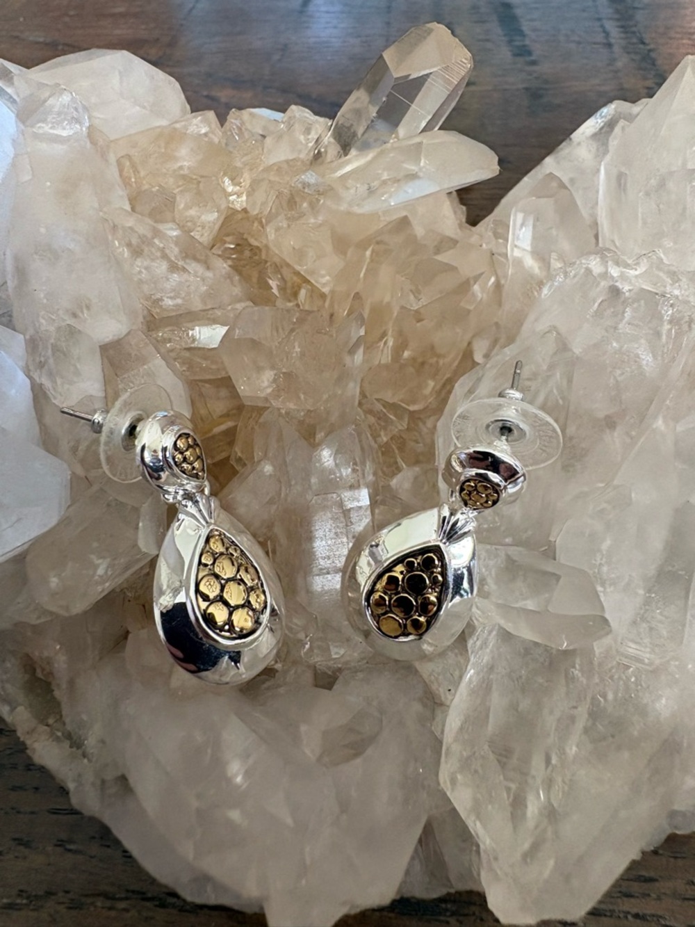 Brighton Silver and Gold Teardrop pierced Earrings — Elegant Women's Jewelry.